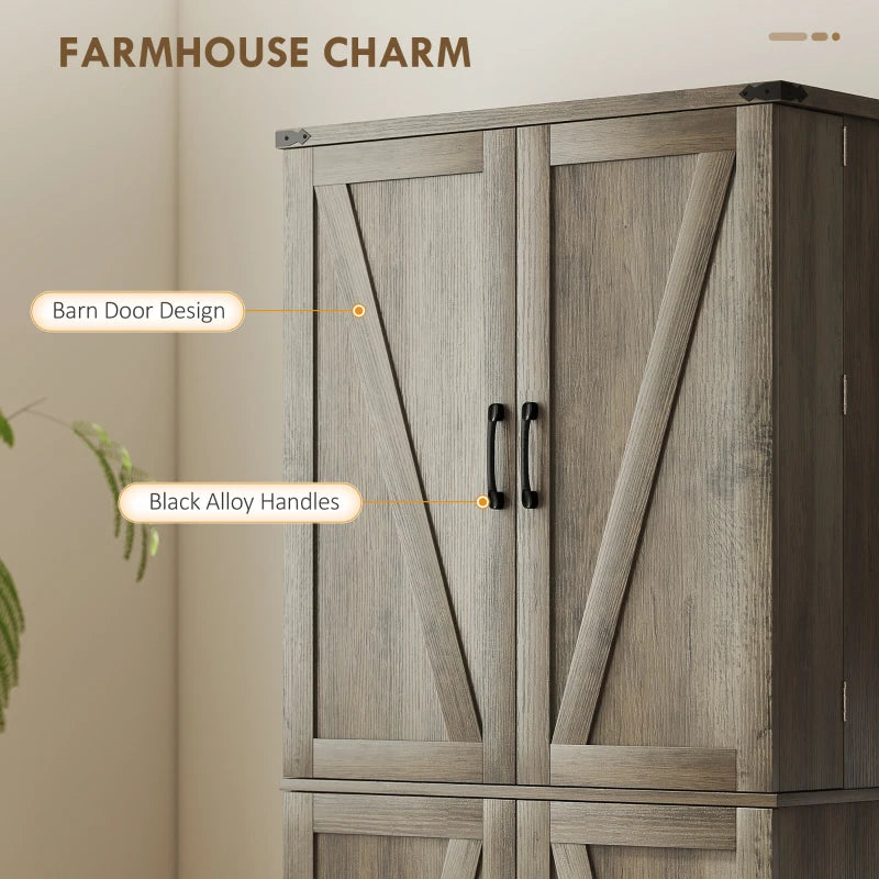 72" Kitchen Pantry Cabinet, Farmhouse Storage Cabinet with 4 Doors, Drawer, 8 Door Shelves and Adjustable Shelf, Grey
