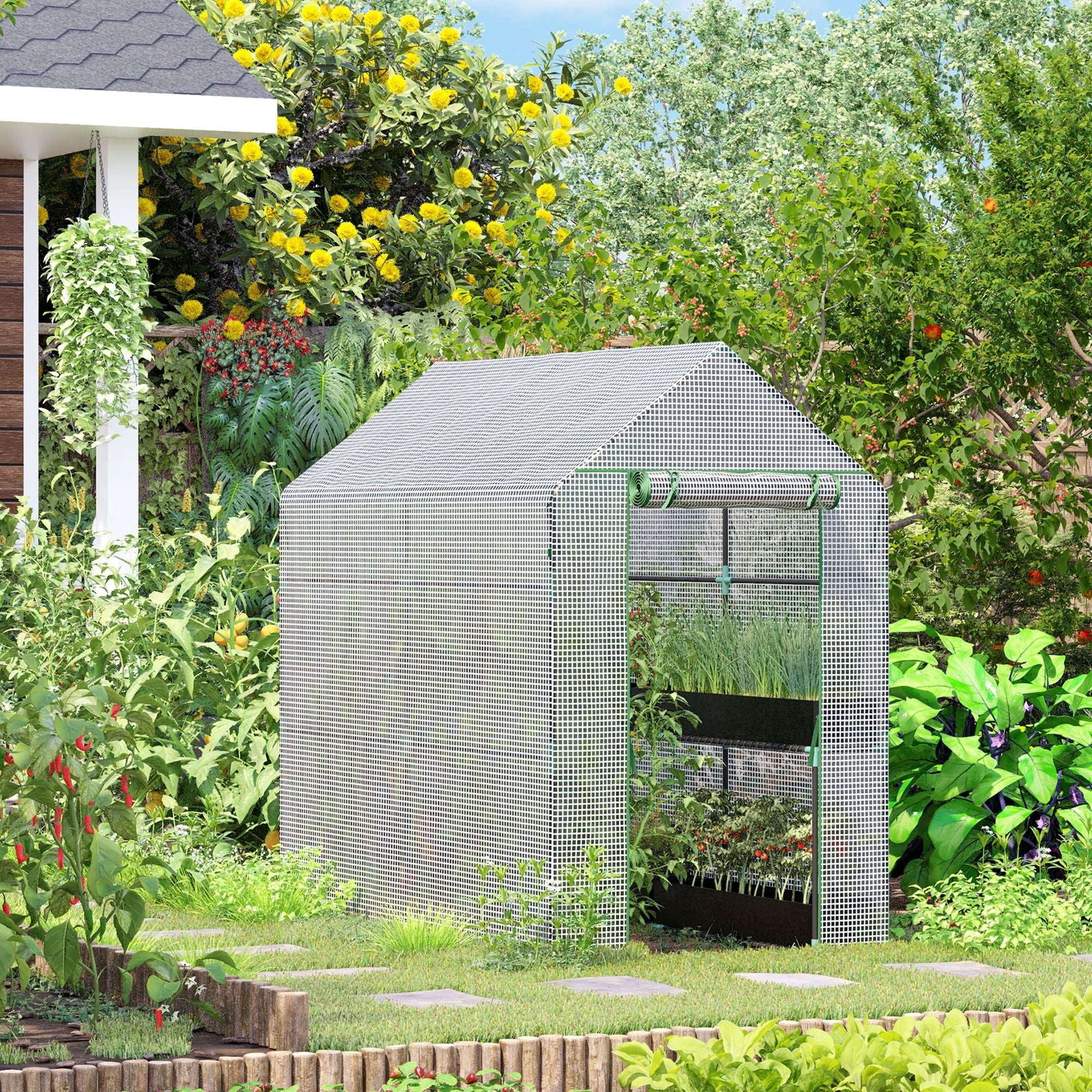 Outsunny Walk-in Grow Sanctuary: 73"x47"x75" Outdoor Portable Bloom Flower Warm Abode Tunnel Shed White