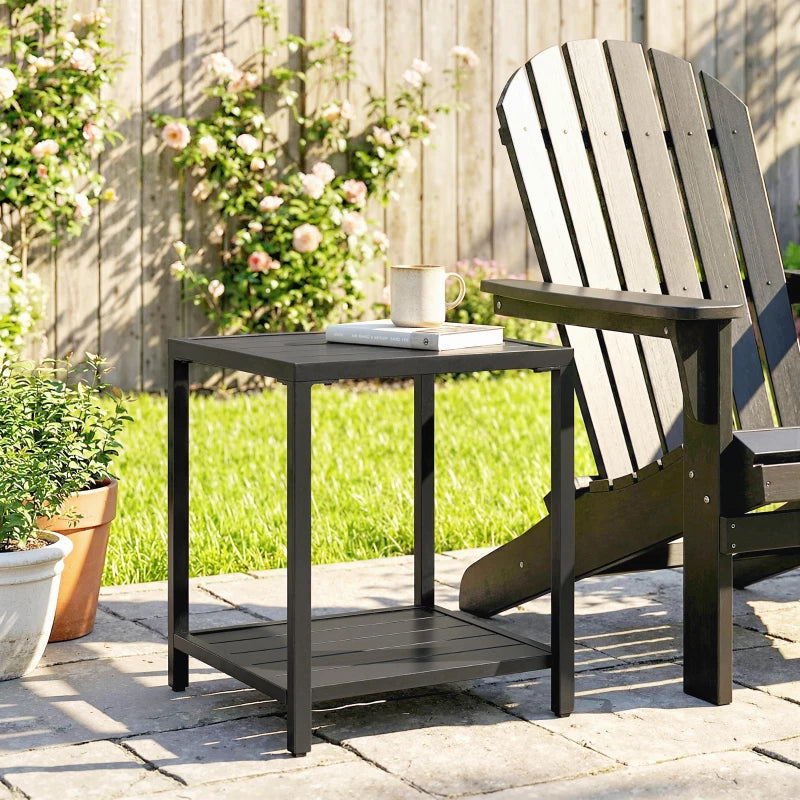 Outdoor Coffee Table 2-Tier Patio Coffee Table with Storage Shelf, Adjustable Feet for Garden Balcony Poolside Black