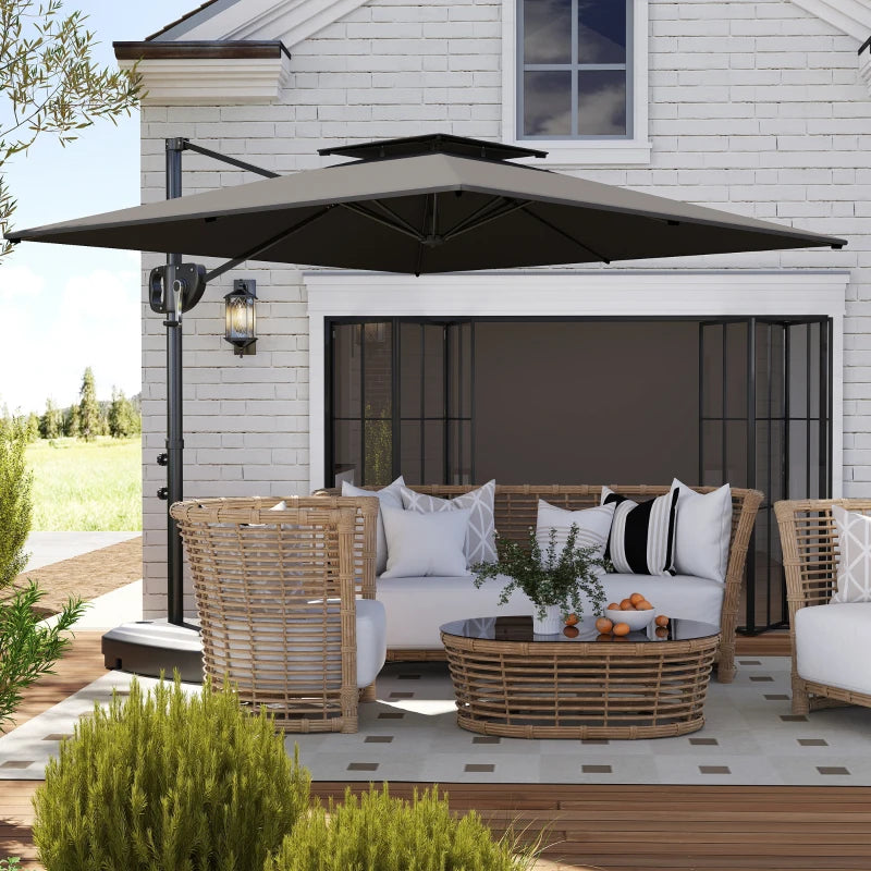 Square Cantilever Patio Umbrella, Double Top Patio Hanging Offset Umbrella with Crank & Tilt, 8' x 9', Dark Grey