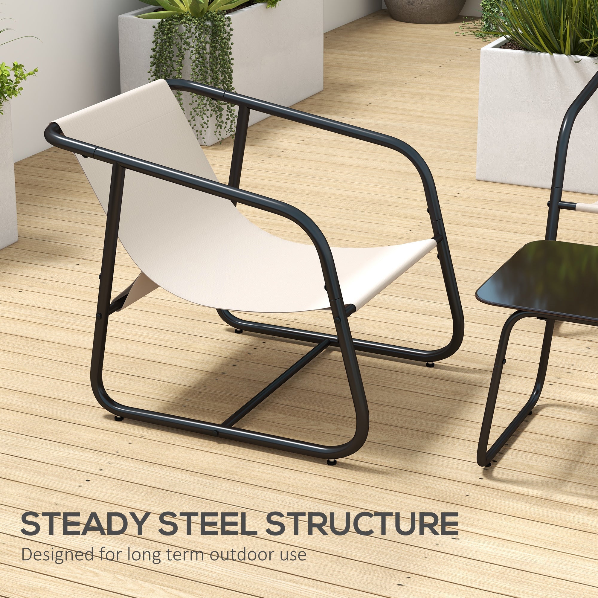 Outsunny Garden Sofa Set, 4 Piece Patio Conversation Furniture Set with Glass Table, Breathable Mesh, Cream White