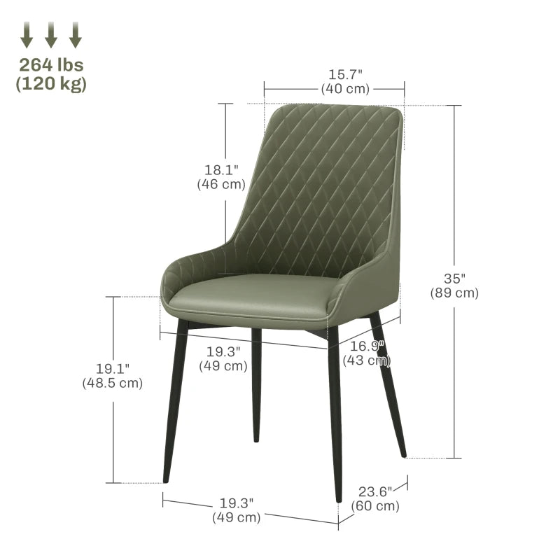 Upholstered Kitchen Chairs, Modern Dining Chairs Set of 2 with Diamond Tufting and Steel Legs for Dining Room, Green
