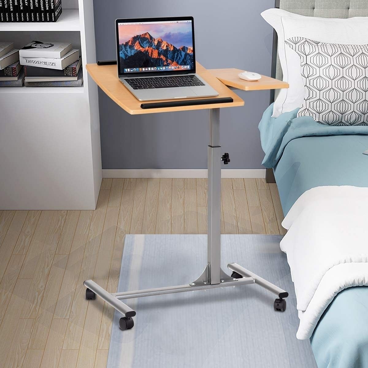 Mobile Laptop Desk Cart on Wheels with Wood Top - Free Shipping