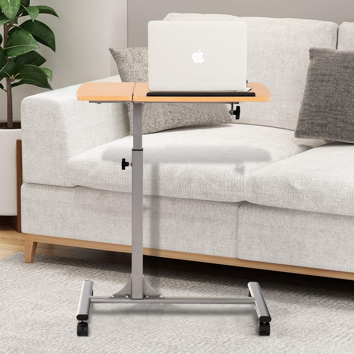 Mobile Laptop Desk Cart on Wheels with Wood Top - Free Shipping