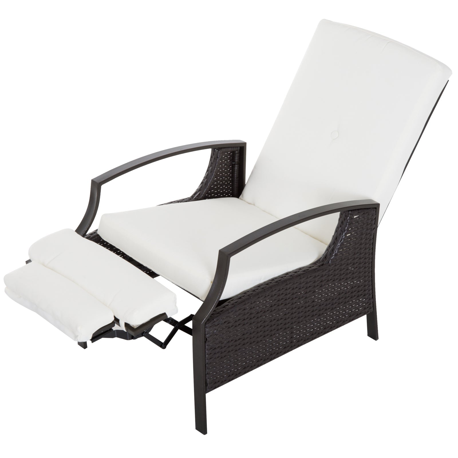 Outsunny Adjustable Outdoor Recliner with Cushion Wicker Cream White
