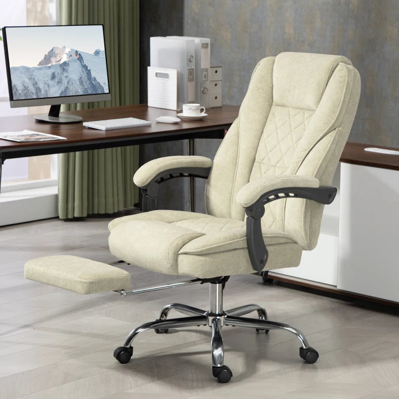 Massage Office Chair, Reclining Computer Chair with Adjustable Height and Footrest, Beige