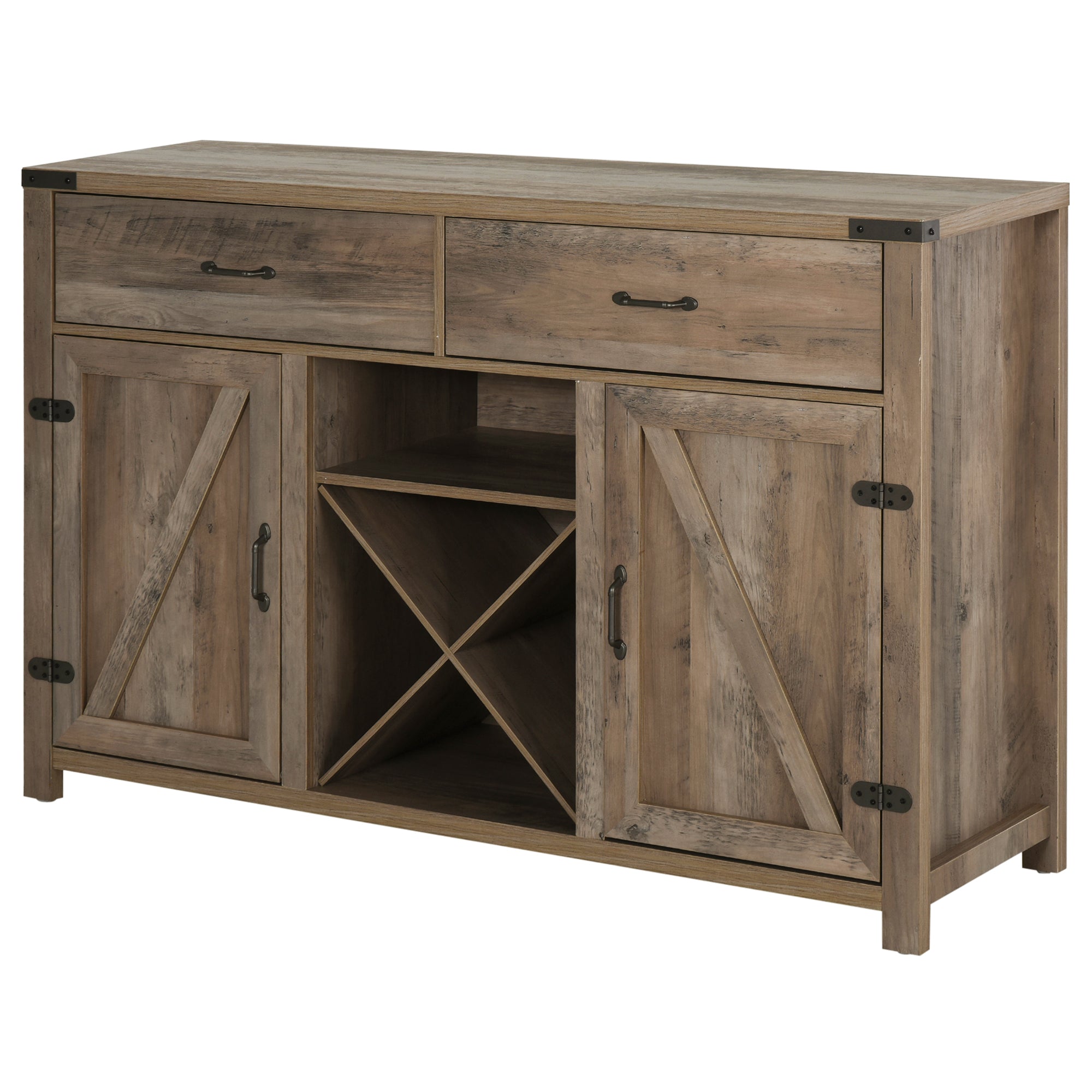 HOMCOM Farmhouse Wine Rack Storage Cabinet: Bar Cabinet, Sideboards and Buffets with Doors and Drawer for Dining Room