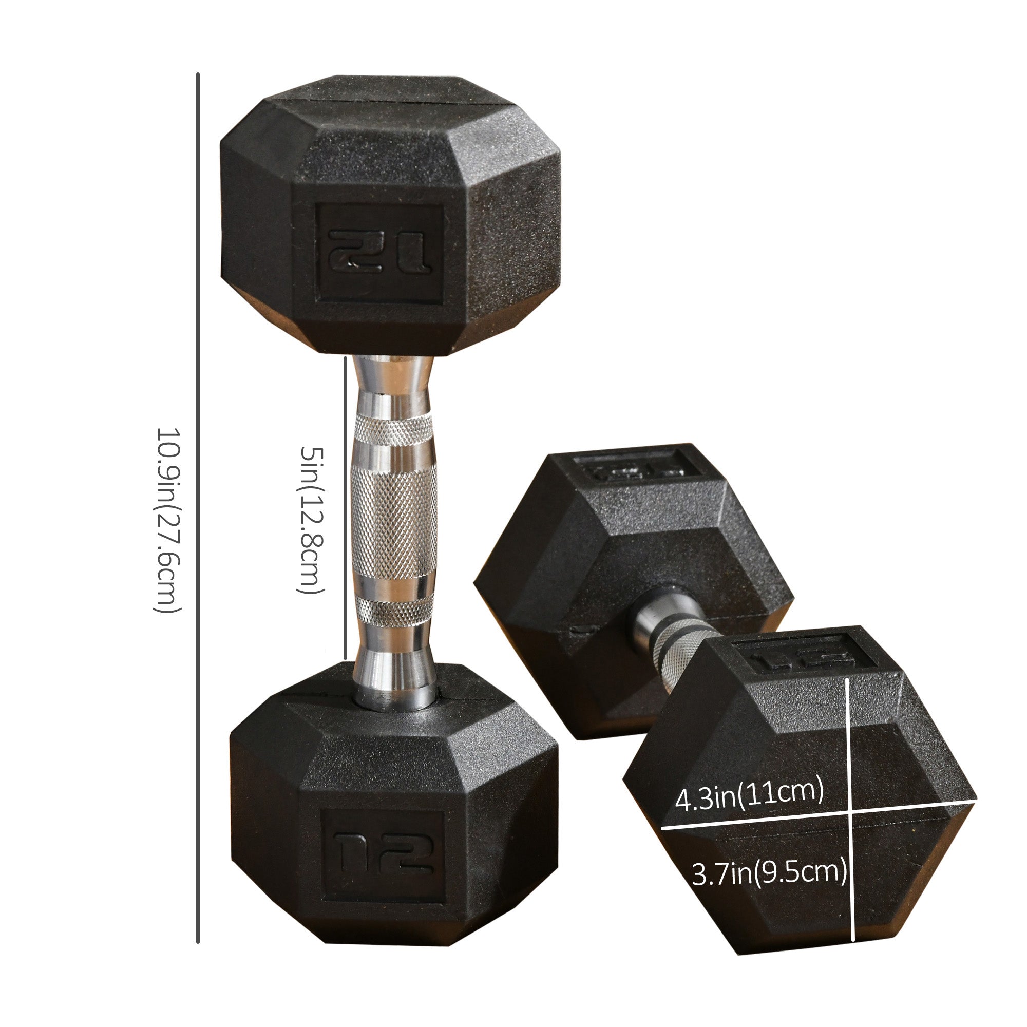 Soozier 24lbs Dumbbell Set: 2 x 12lbs Rubber Hand Weights for Fitness Training, Black Finish