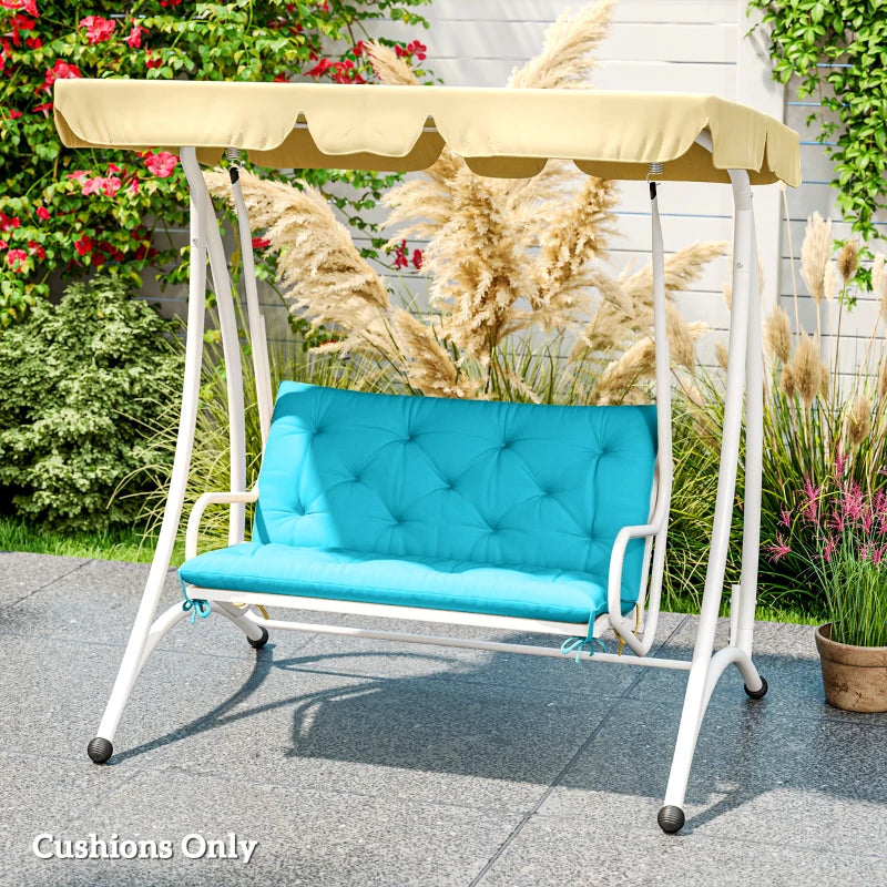 Garden Bench Cushion with Backrest, Non-Slip 2 Seater Thick Pad with Ties, Turquoise