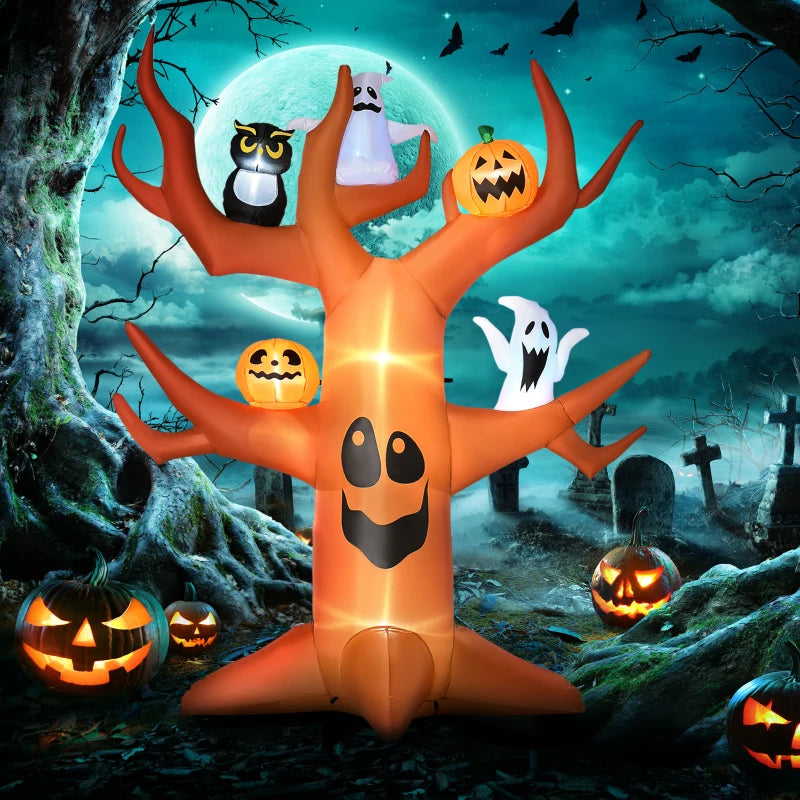 HOMCOM Inflatable Haunted Tree – LED Lighted Halloween Decoration with Owl, Ghost, and Pumpkins