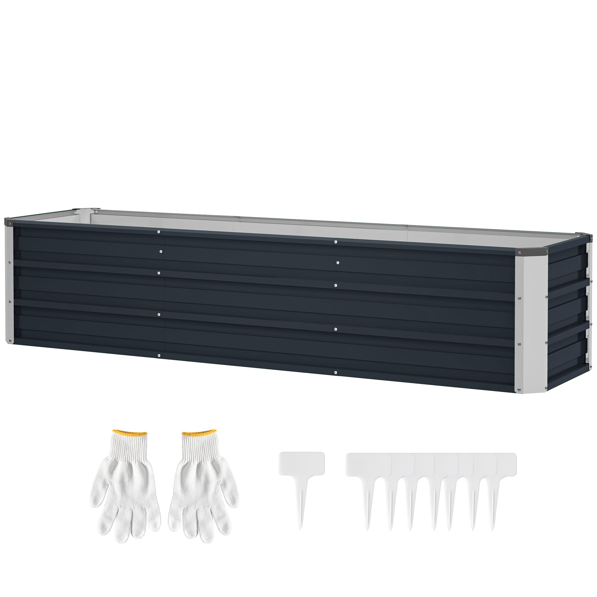 Outsunny Galvanized Raised Garden Bed, Elevated Large Metal Planter Box w/ Install Gloves for Backyard, Patio to Grow Vegetables, Herbs, and Flowers, Dark Grey