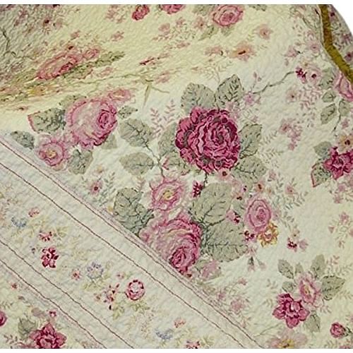 Red Pink Gold Ecru Floral Roses Quilt Throw Blanket in 100% Cotton - Free Shipping