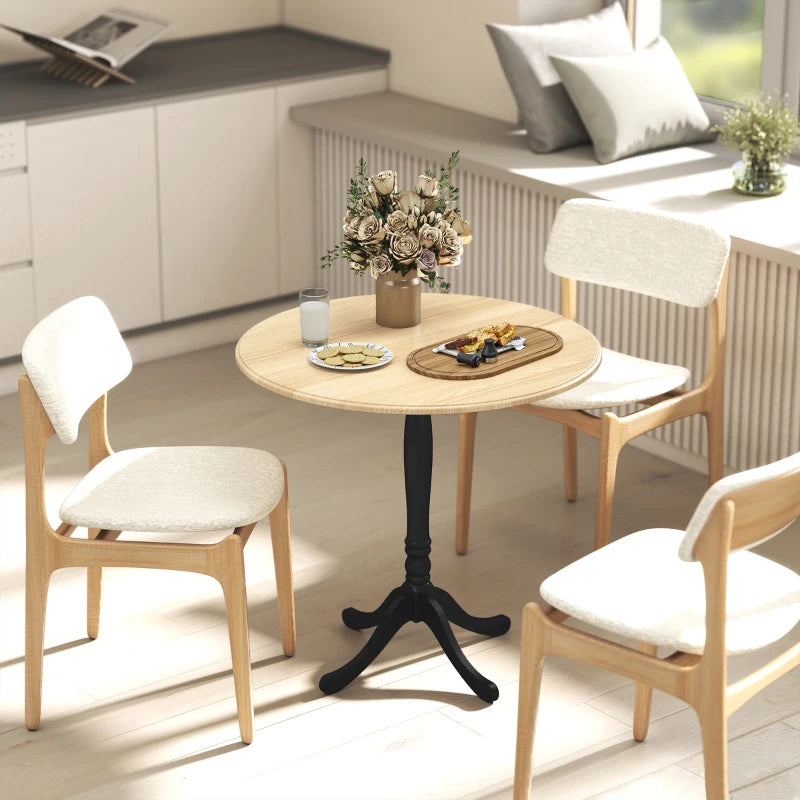 Dining Table for 2-4 People, Modern Round Kitchen Table with Pedestal Steel Base, 80cm, Natural Wood and Black