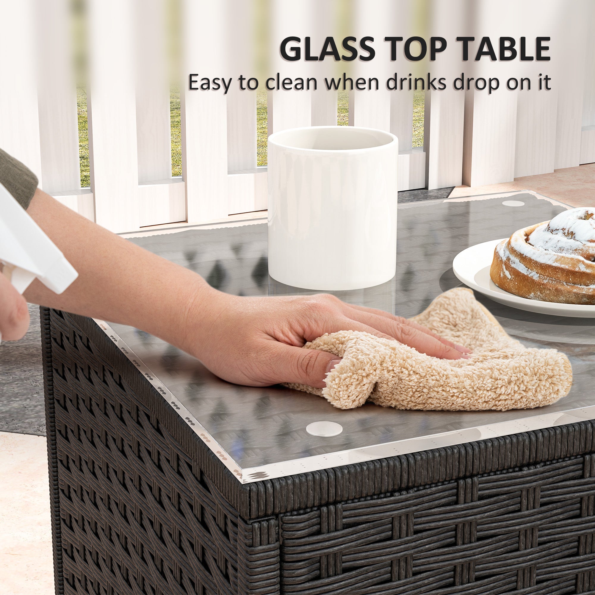 Outsunny 3 Pieces Rattan Bistro Set, Wicker Patio Furniture with Rocking Chairs, Thick Cushions for Porch Balcony, Grey