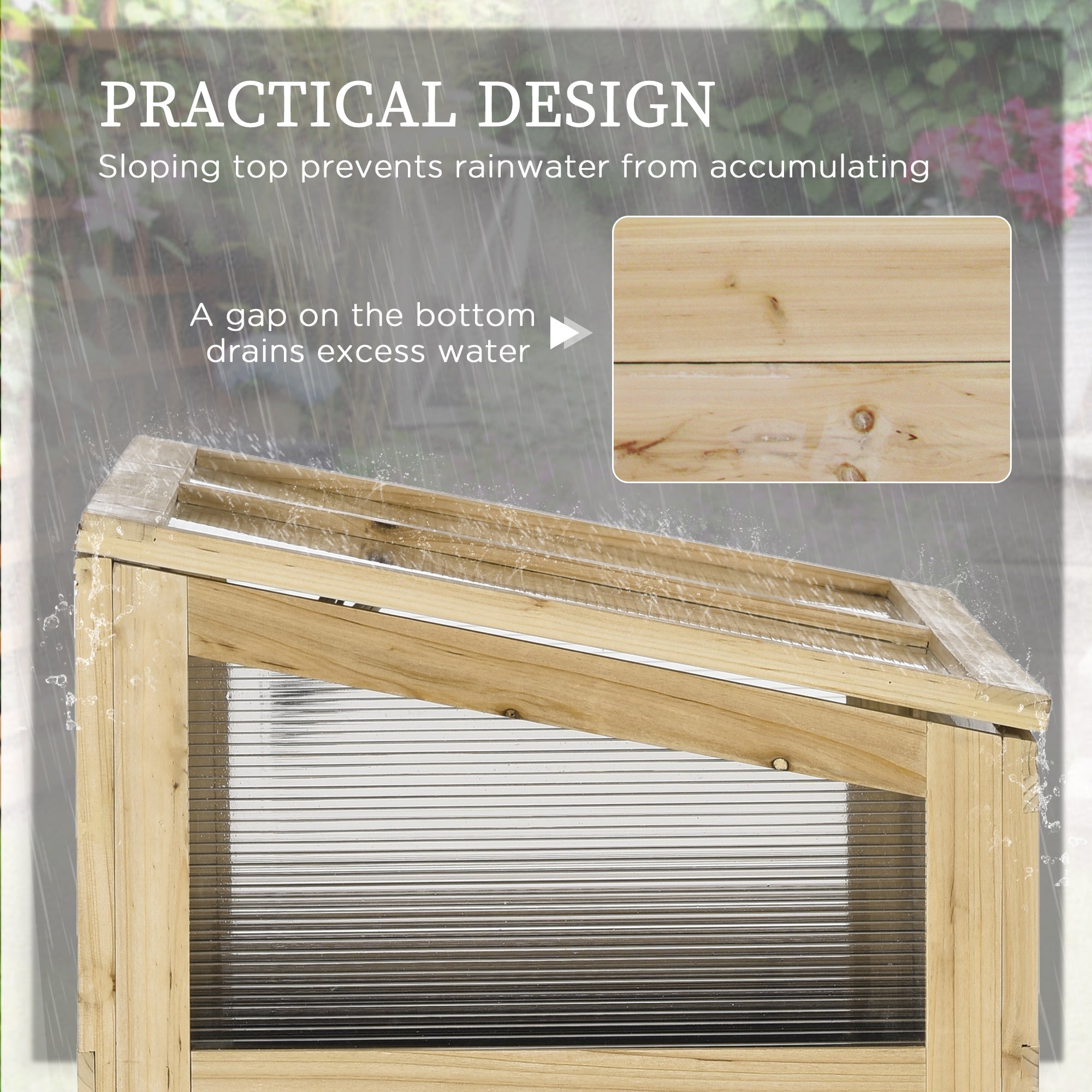 Outsunny Outdoor Raised Garden Bed with Cold Frame Greenhouse Storage Shelf Wooden PVC Elevated Planter Box Natural