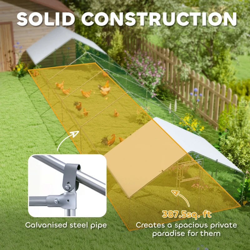 Metal Chicken Coop with Water- and UV-Protection Cover for Backyard Hen, Duck, Rabbit, 39.4' x 9.8' x 6.4'
