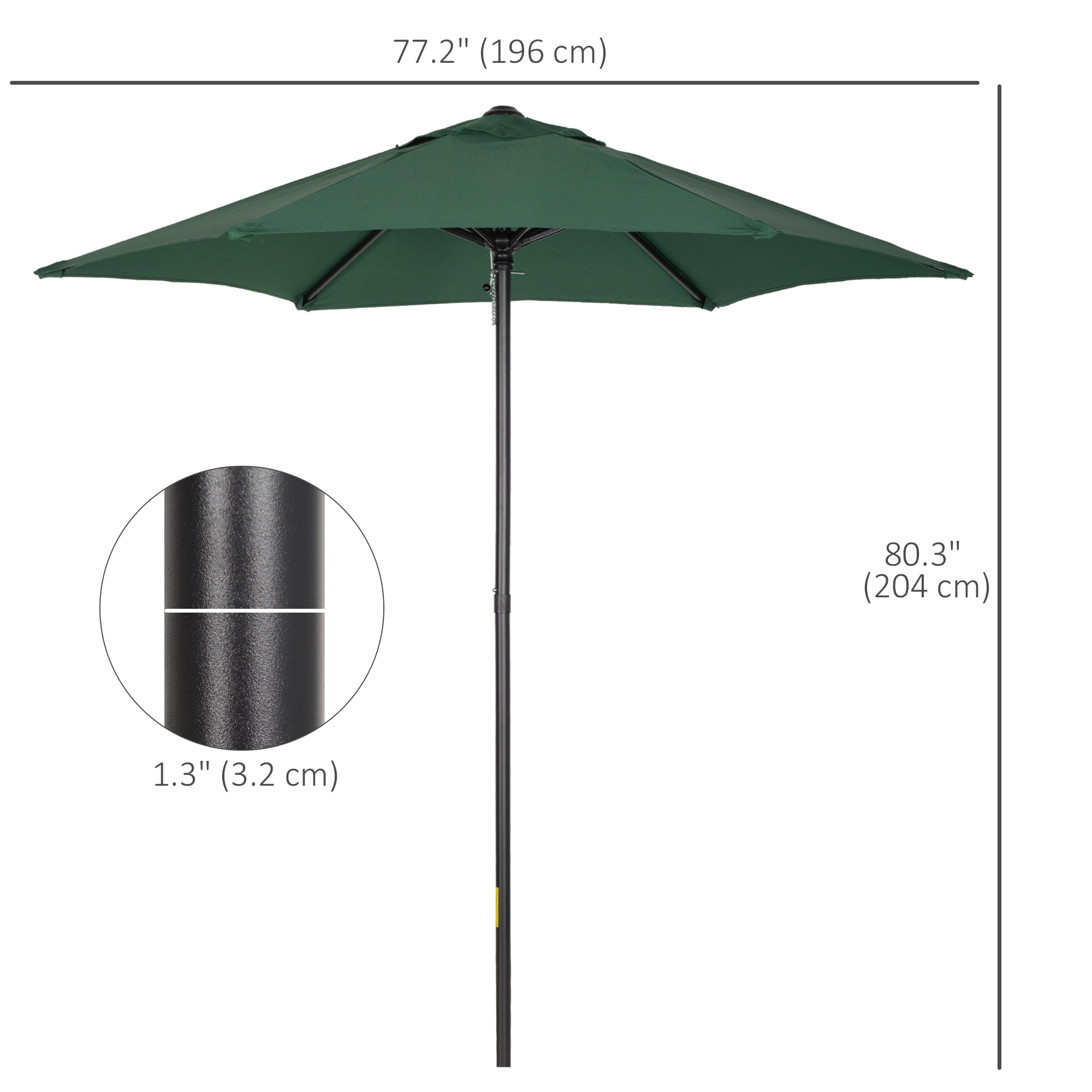 Outsunny 6.6FT Patio Umbrella, Outdoor Parasol with 6 Solid Ribs, Green