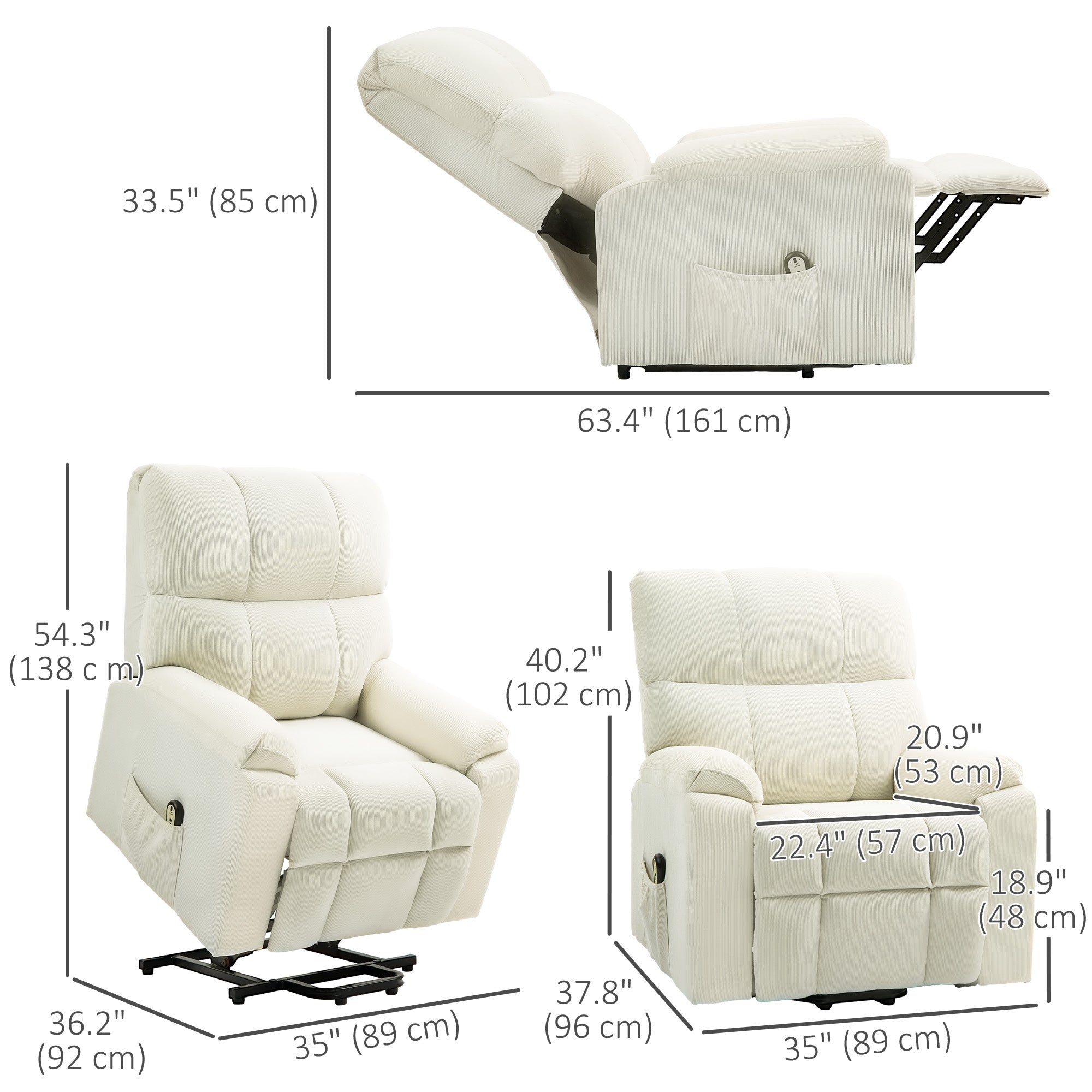 HOMCOM Lift Chair for Seniors, Microfibre Upholstered Power Recliner Chair with Remote, Quick Assembly, Cream White