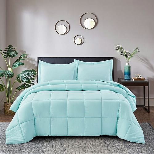 King Size Aqua 3 Piece Microfiber Reversible Comforter Set - Free Shipping