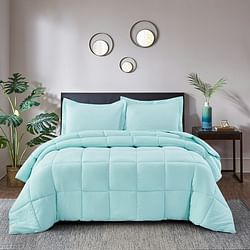 King Size Aqua 3 Piece Microfiber Reversible Comforter Set - Free Shipping