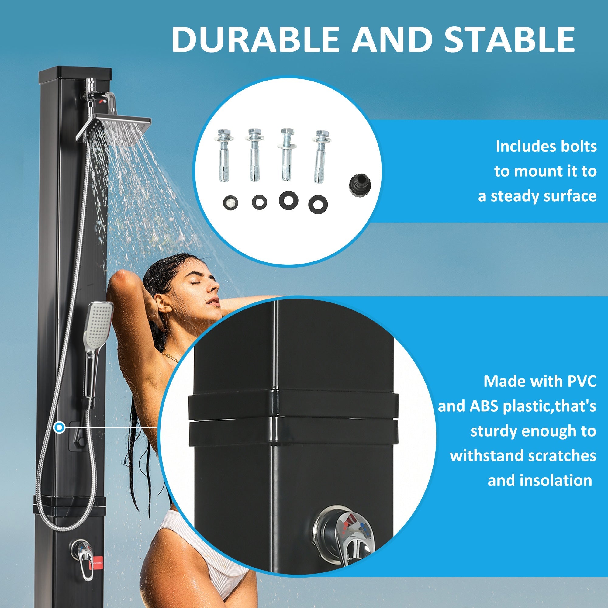 Outsunny Outdoor Solar Shower 10.6Gal with 360 Rainfall Head Handheld 60℃ Adjustable Temperature for Poolside Beach Spa