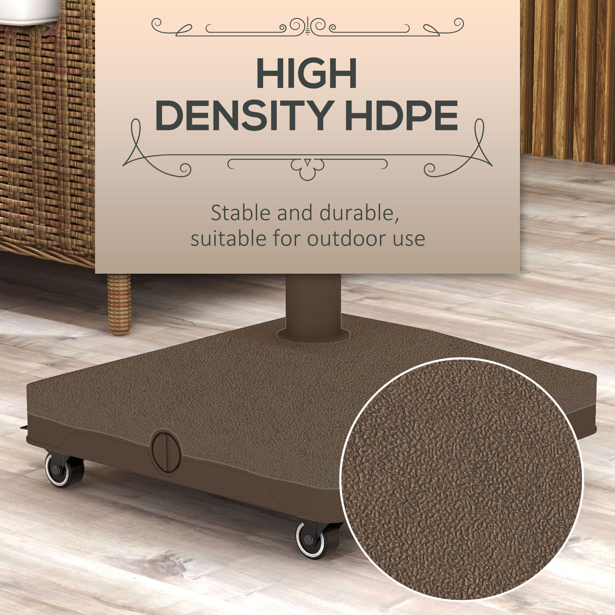 Outsunny Square Parasol Base, Portable Umbrella Stand with Wheels, Water or Sand Filled, for Φ0.75", Φ1.5" Poles, Brown