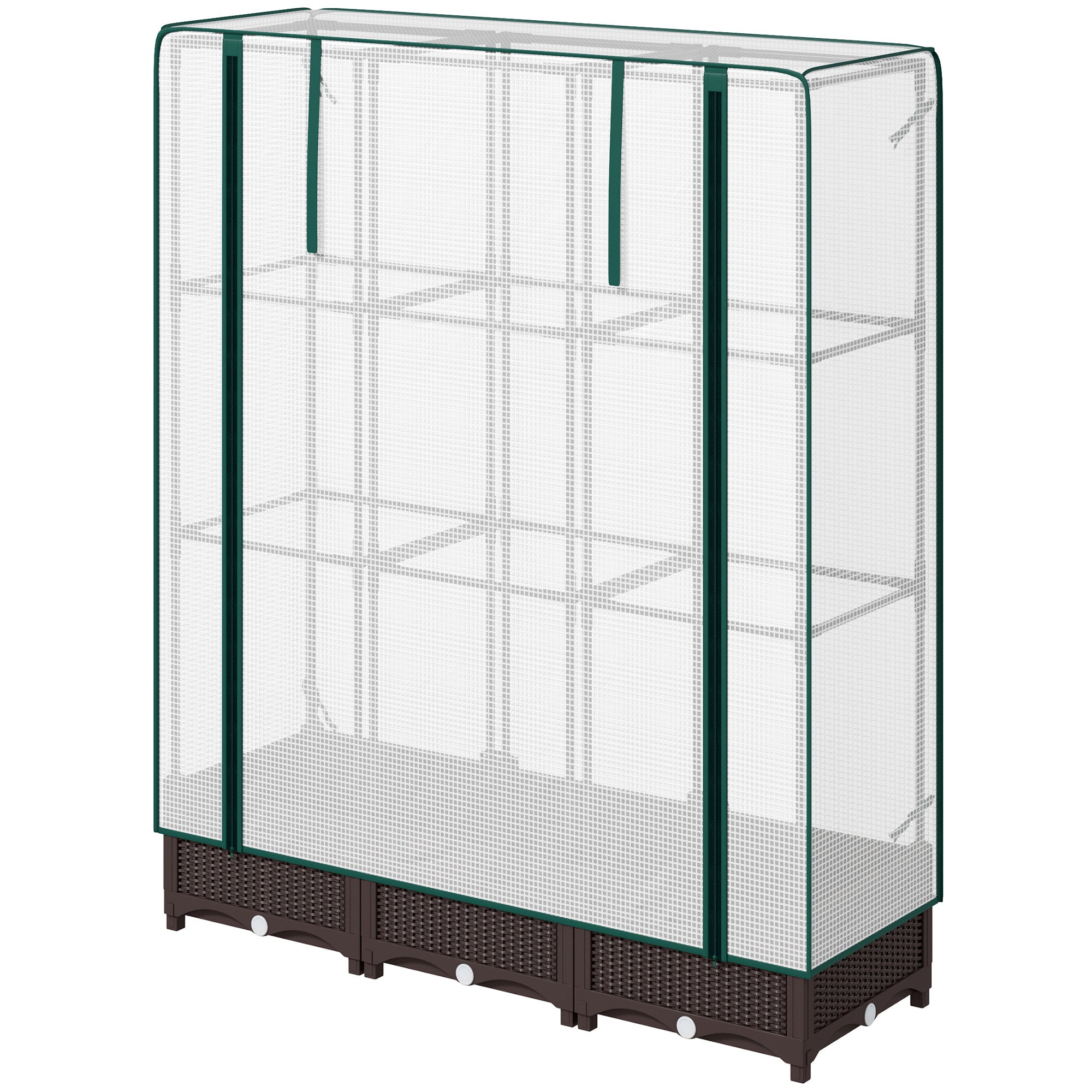 Outsunny Raised Garden Bed Kit with Trellis, Plastic Raised Flower Bed with PE Cover and Zipper Door, 47 x 16 x 50 inch