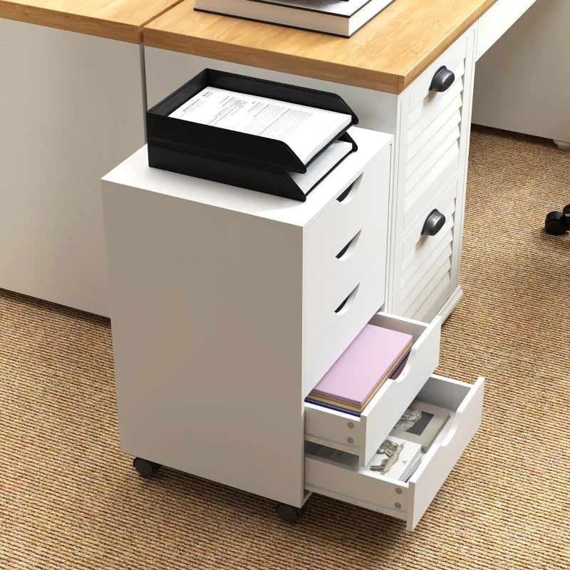 File Cabinet with 5 Drawer Wheels, 15.7" x 15.7" x 26.4", White