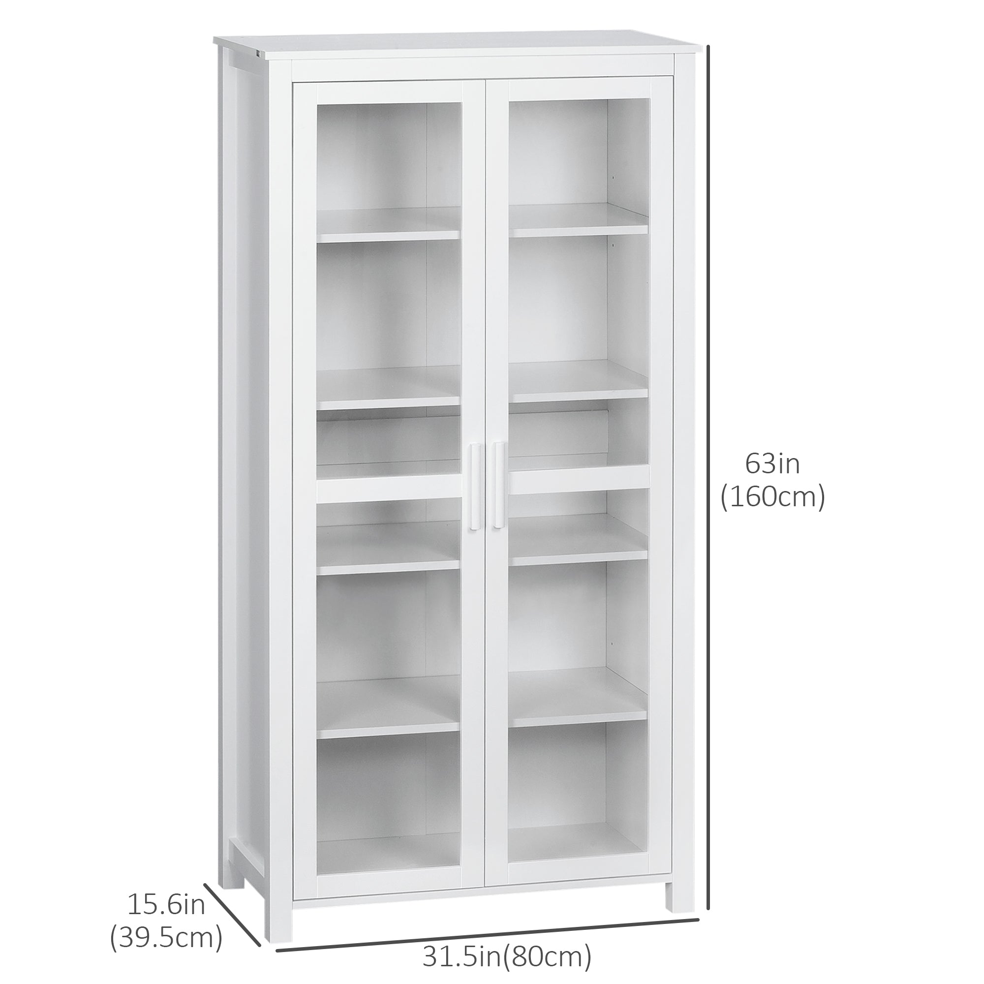 HOMCOM Tall Glass Door Pantry: 5-Tier Kitchen Storage Cabinet with Adjustable Shelves for Dining Room Organization