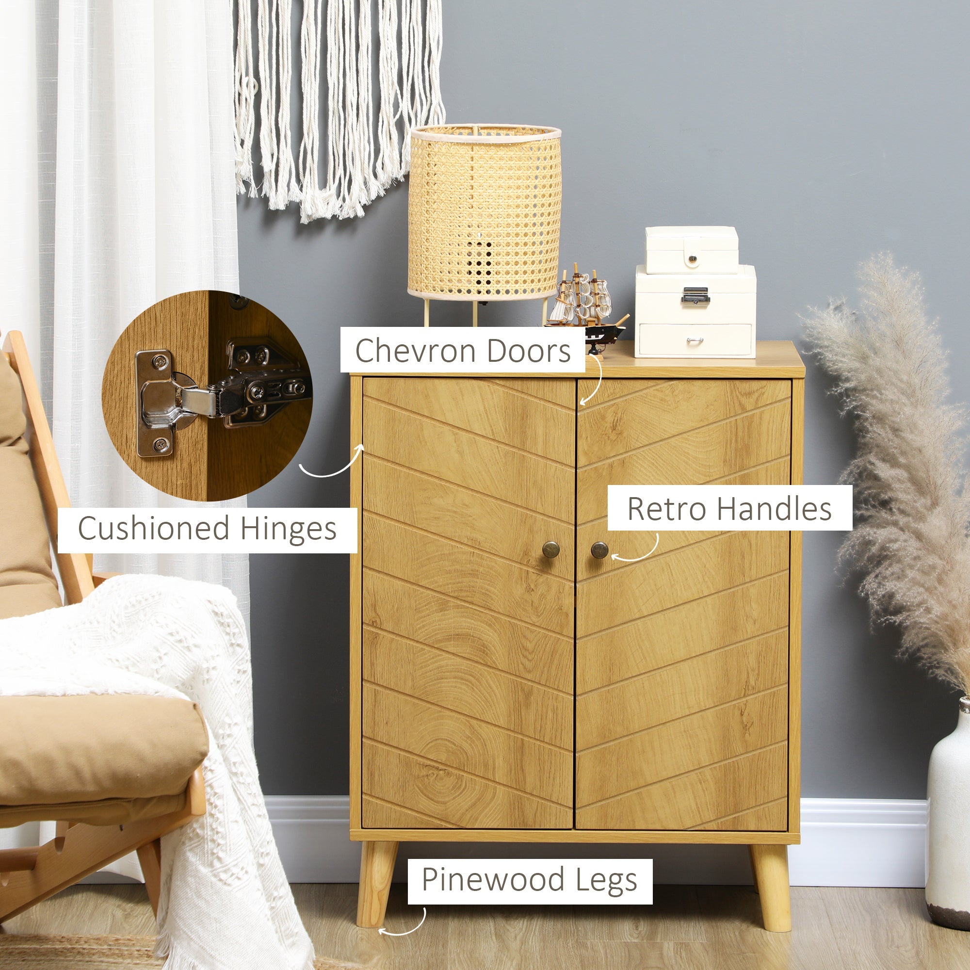 HOMCOM Natural Wood Storage Cabinet: Shelf Cupboard with Wood Legs for Living Room, Bathroom & Versatile Organization