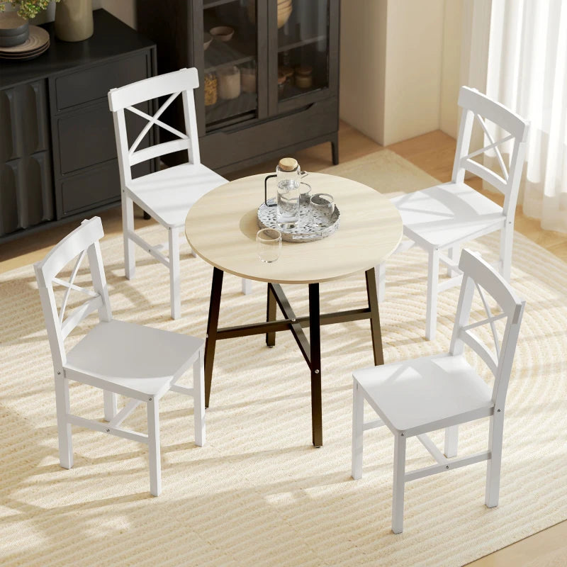 Wooden Dining Chairs Set of 2, Kitchen Chairs with Cross Back, Solid Structure for Living Room and Dining Room, White