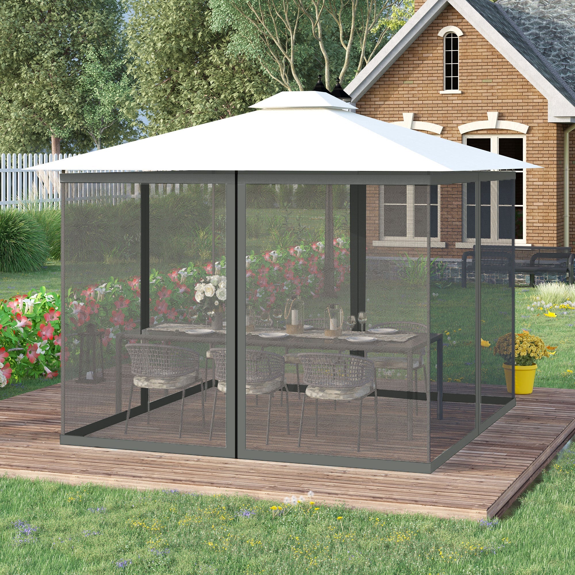 Outsunny Replacement Mosquito Netting for Gazebo 10' x 13' Black Screen Walls for Canopy with Zippers