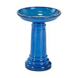 2 Gallon Blue Ceramic Traditional Outdoor Patio Garden Birdbath - Free Shipping