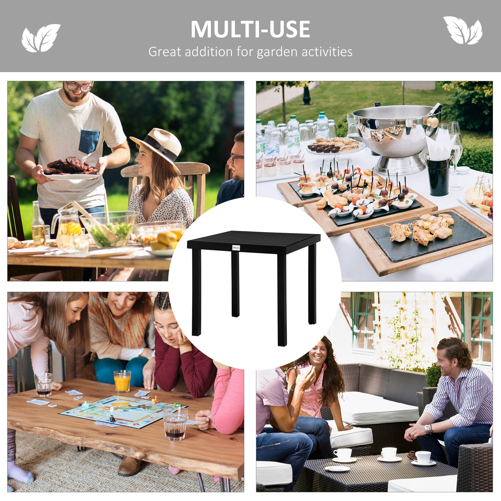 Outsunny Outdoor Dining Table for 4 Square Aluminum Patio Table Garden Lawn Backyard Black