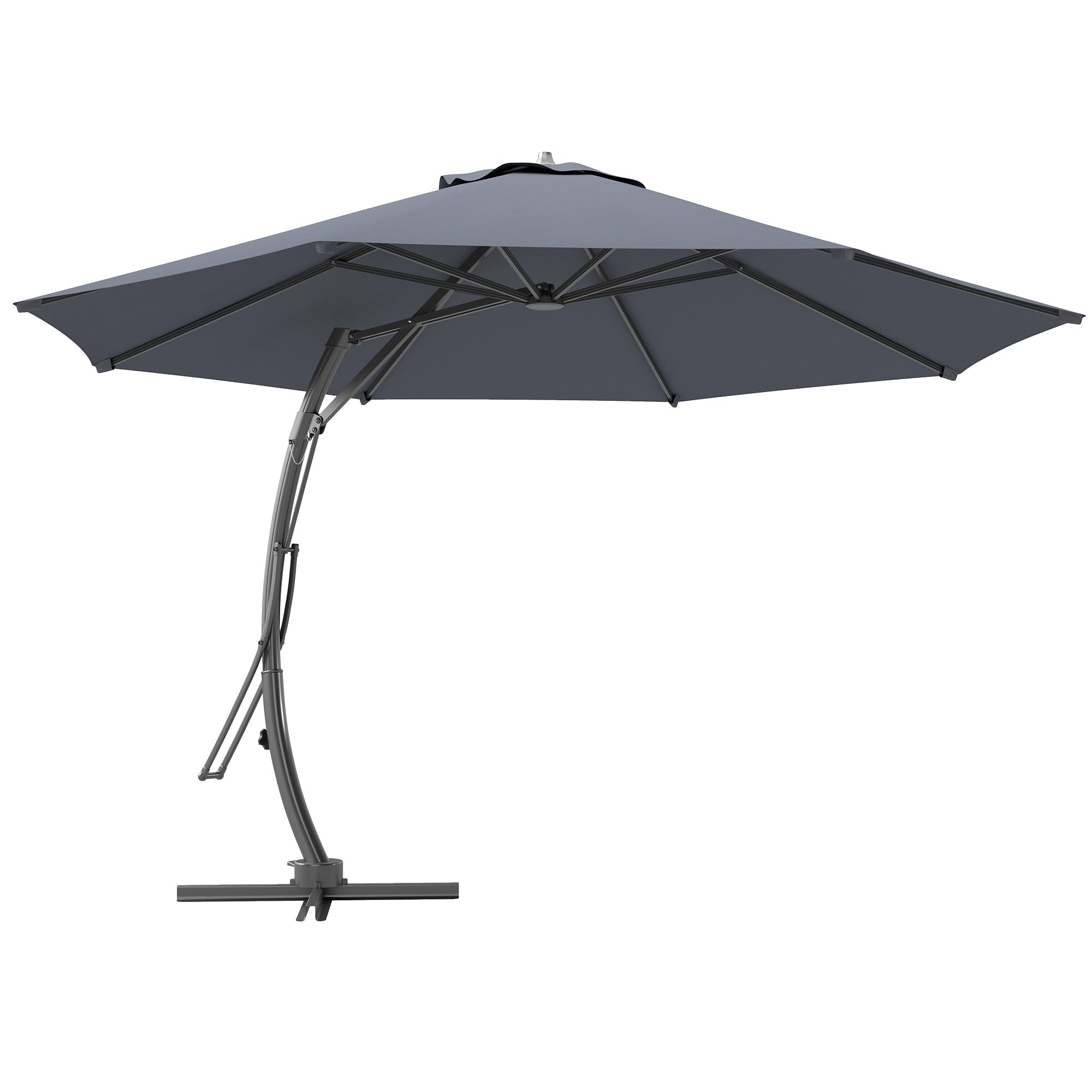 Outsunny 11FT Patio Umbrella, Cantilever Umbrella with 8 Ribs, 360° Rotation, Easy Adjustment for Garden, Deck, UPF 50+, Grey