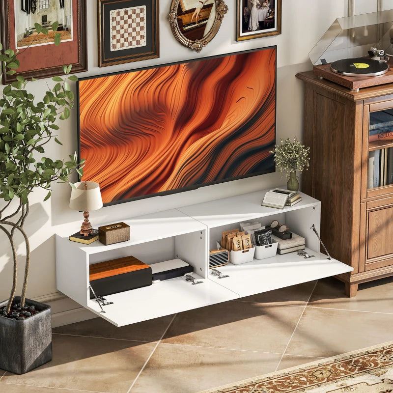 Floating TV Stand with Storage Cupboards for 45, 55, 65in TVs, Wall Mounted TV Console Entertainment Unit, White