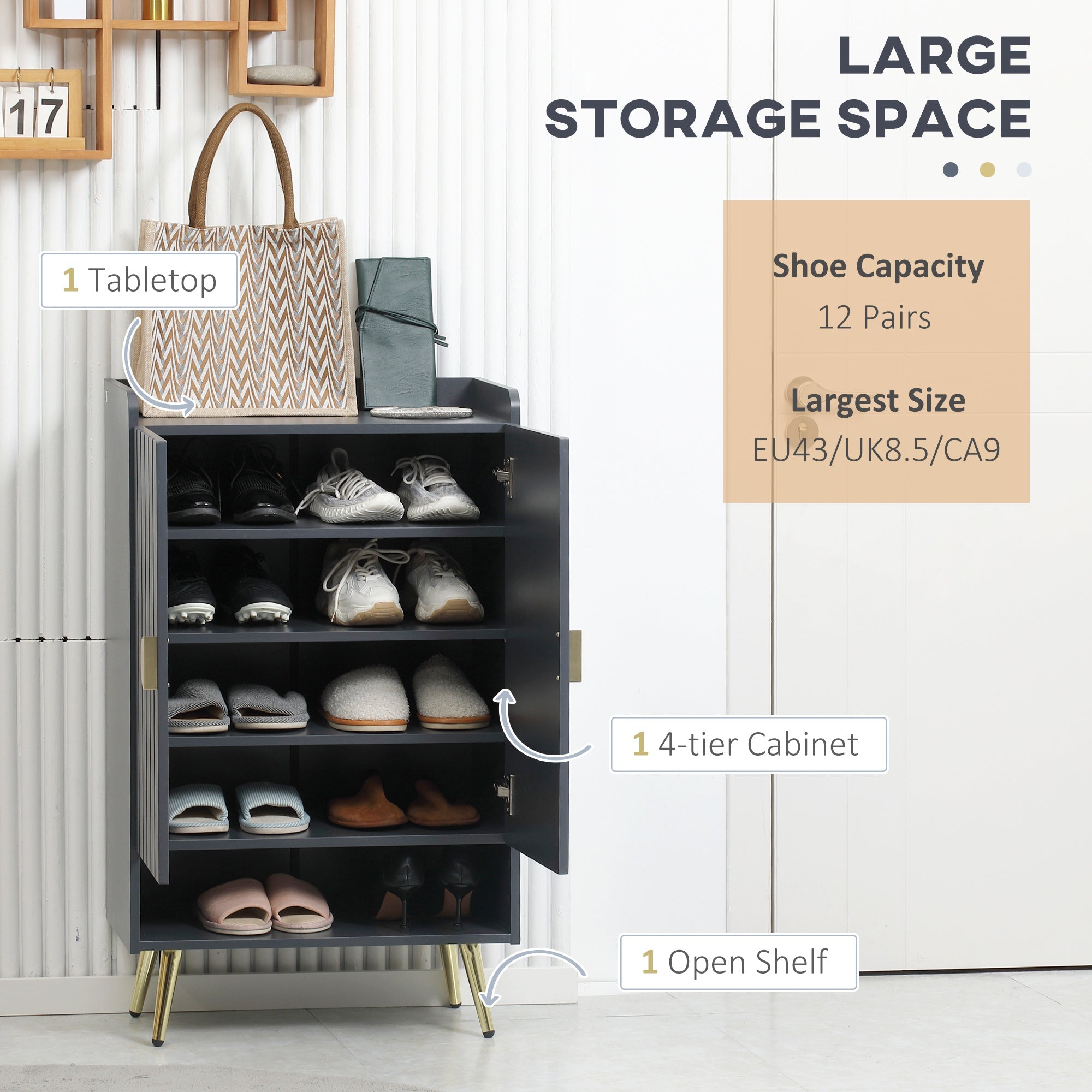 HOMCOM Modern Entryway 15 Pair Shoe Cabinet with 2 Doors Adjustable Shelves, Grey Finish for Stylish Organization | Sleek Design