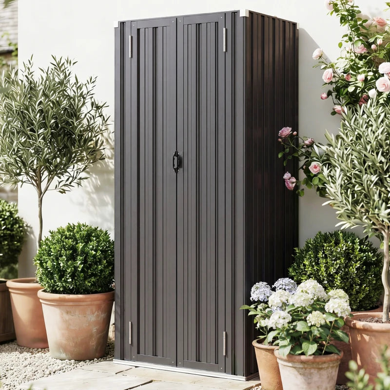 Outdoor Storage Shed with Adjustable Shelves Metal Garden Shed with Double Doors for Patio Balcony Garage