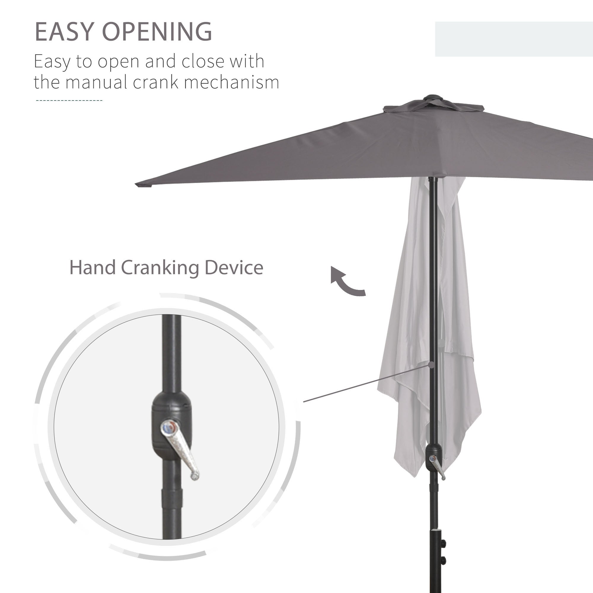 Outsunny Half Round Umbrella 8ft Balcony Parasol for Patio Garden Outdoor Window Sun Shade Grey