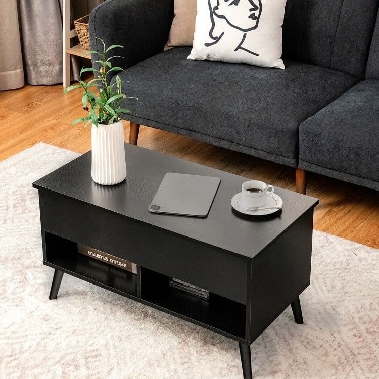 Mid-Century Lift-Top Coffee Table Sofa Laptop Desk in Black Wood Finish - Free Shipping