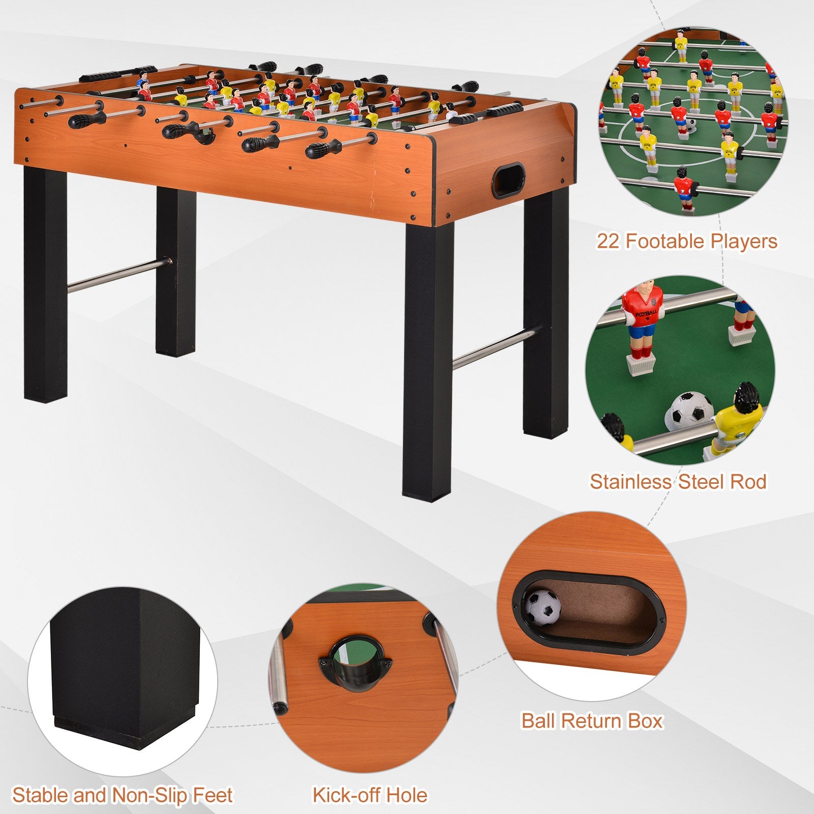 Soozier Foosball Table, 48'' Wooden Soccer Game Table, w/ 8 Rods, 2 Balls Suit for 4 Players Perfect for Arcades, Pub, Game Room
