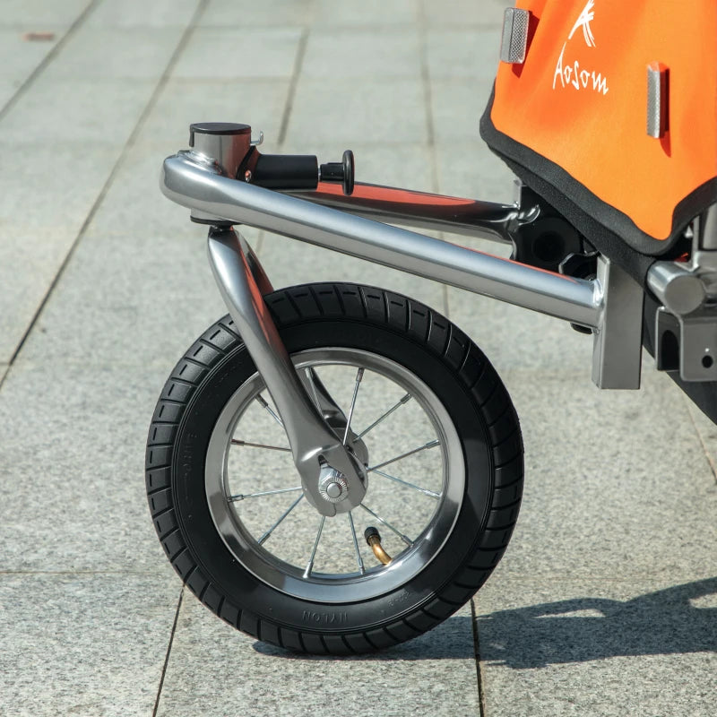 Aosom 2-in-1 Bike Trailer for Kids, Foldable 2-Seat Baby Stroller with 5-Point Harness, Rubber Wheels, Storage Bag, Orange