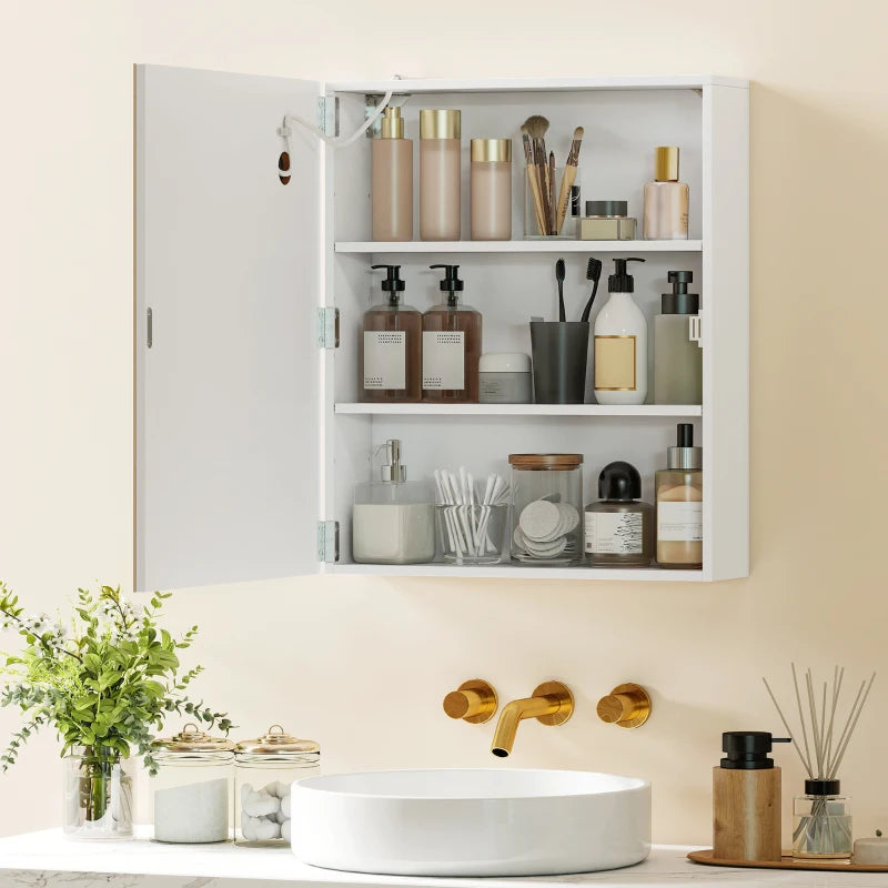 Bathroom Medicine Cabinet with Lights, Wall Mounted Mirror Cabinet with Demister Pad, Adjustable Shelves, White