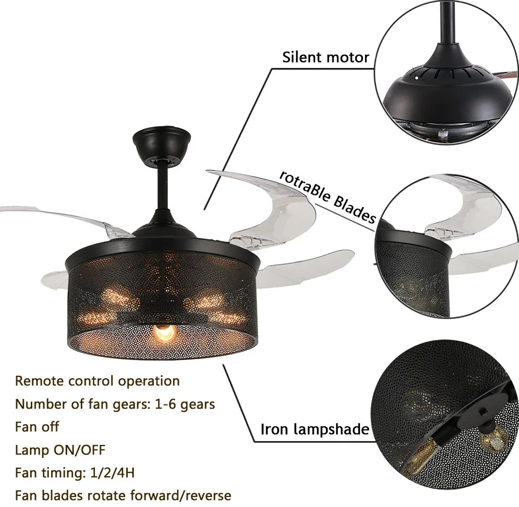 American Style Rural Ceiling Fan Lamp – Retro Home Stay, Guest Room, Living Room, Dining Room, Bedroom, 110V/220V Fan Chandelier