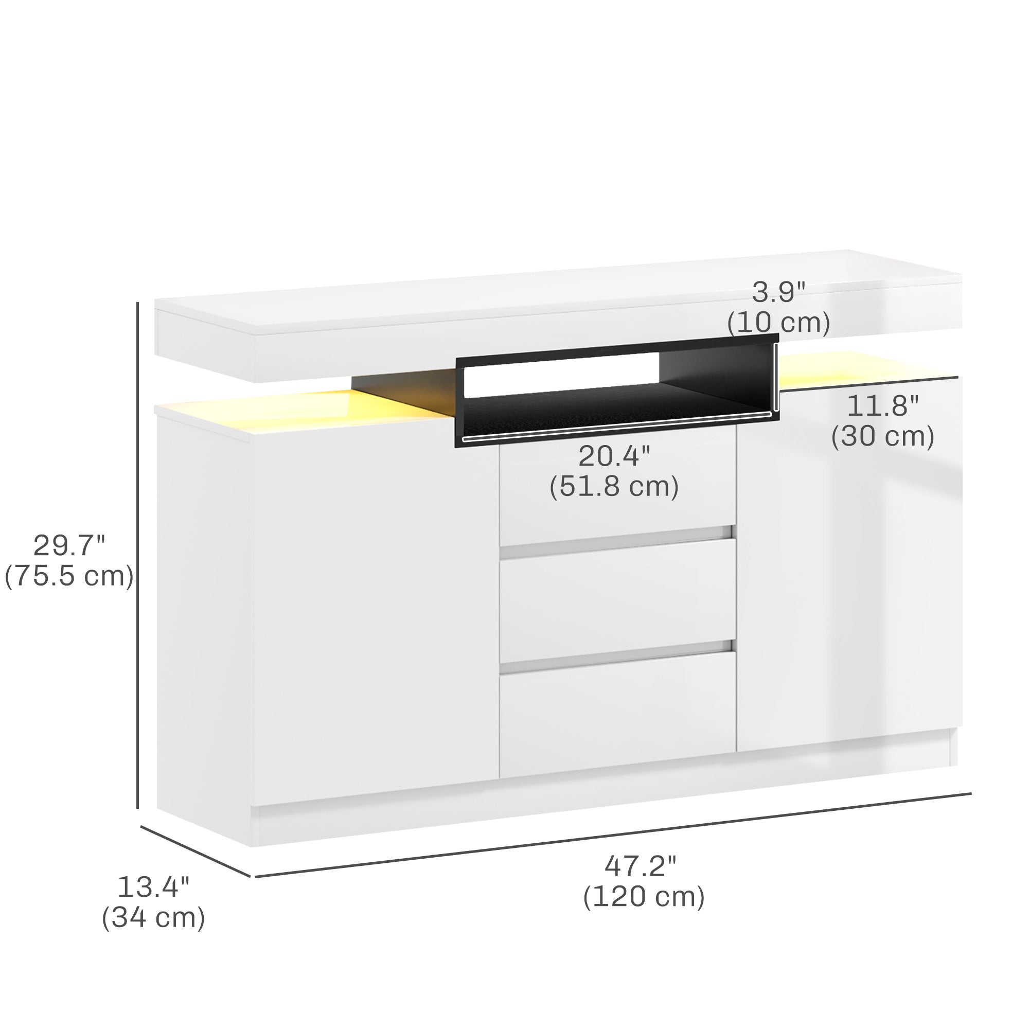 HOMCOM Sideboard Storage Cabinet with LED Lights, White