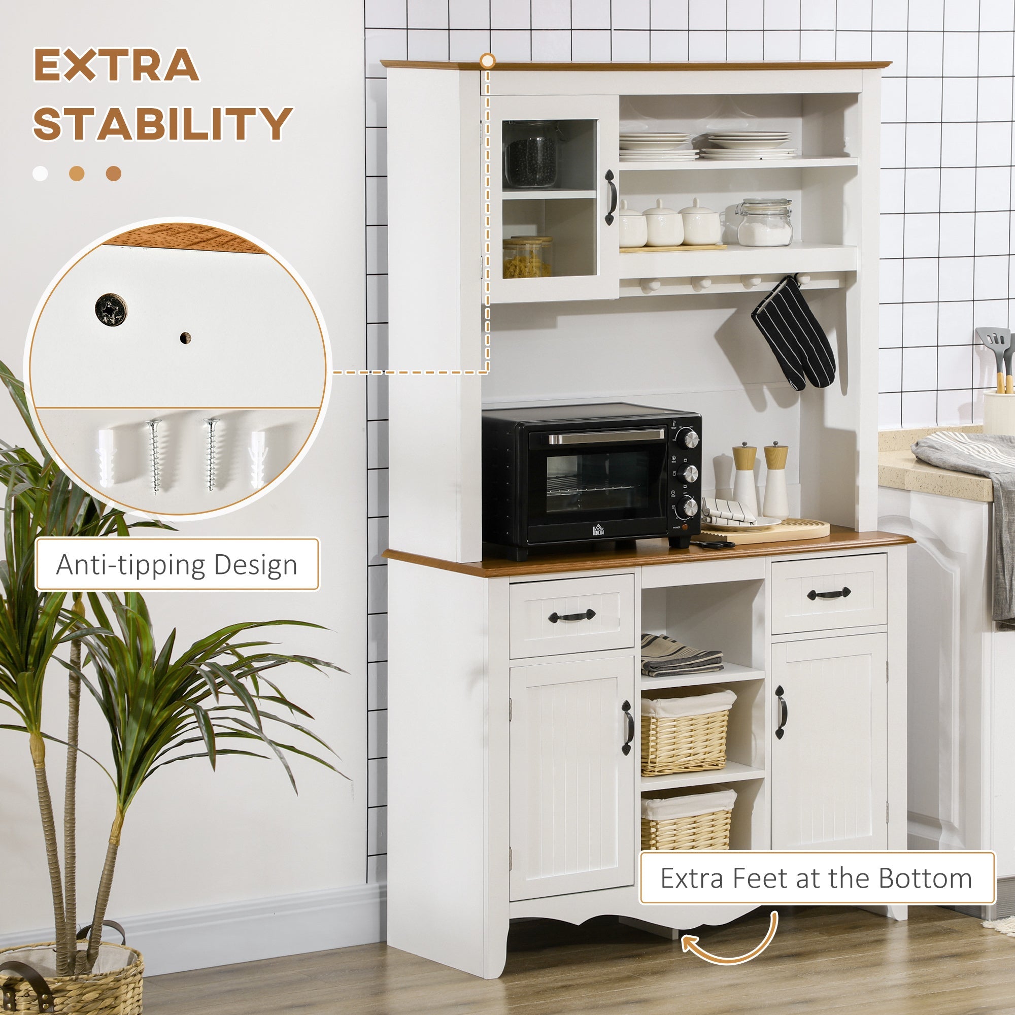 HOMCOM 71" Farmhouse Kitchen Pantry Buffet Hutch Storage Cupboard with Drawer 3 Cabinets 5 Shelves