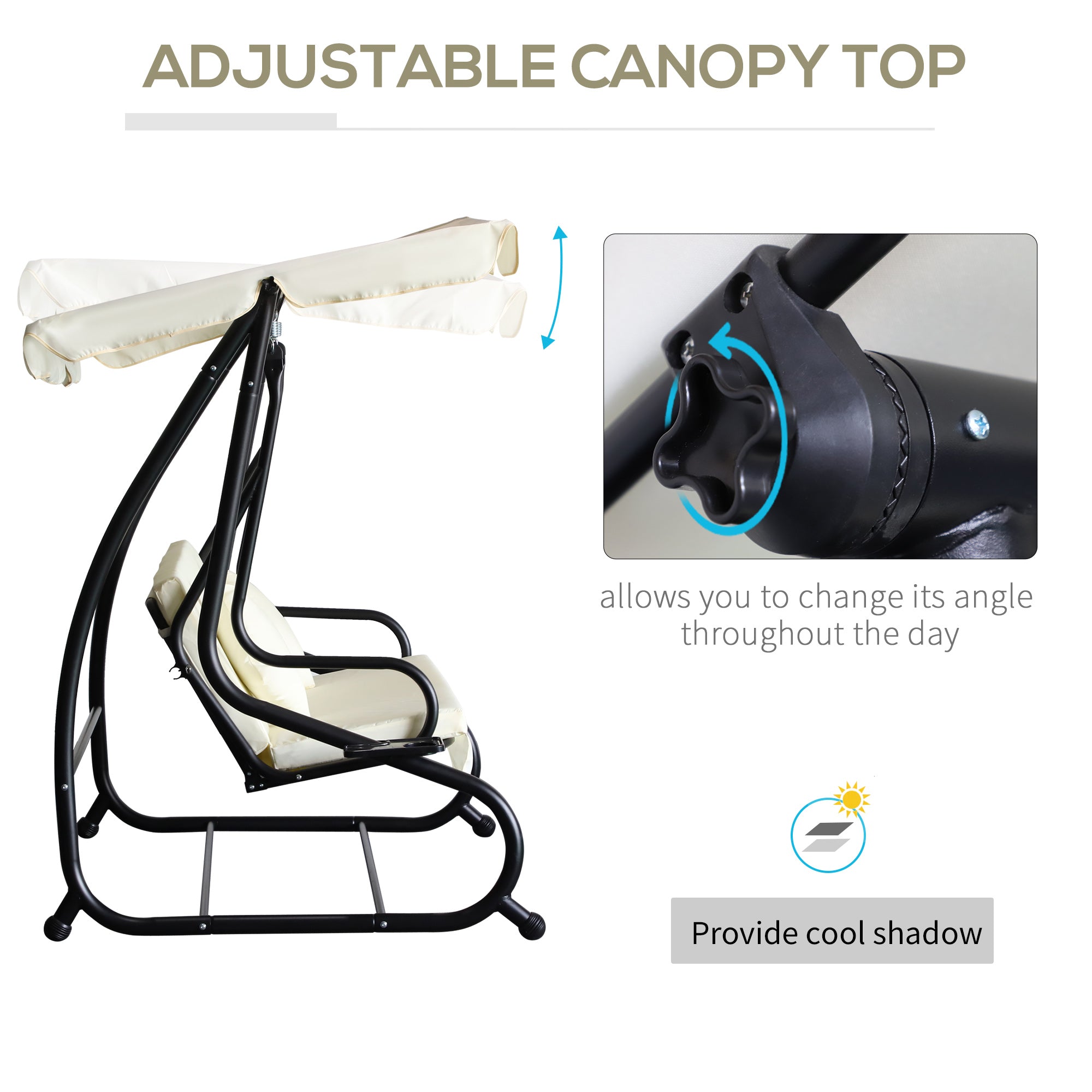 Outsunny 3 Seater Patio Swing Chair Convertible Cushioned Bed Outdoor Porch Backyard with Canopy and Pillow Cream White