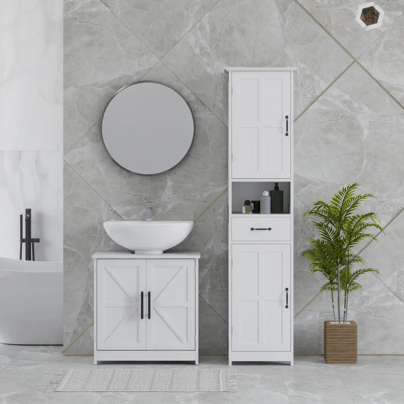 Farmhouse Pedestal Sink Storage Cabinet, Bathroom Under Sink Cabinet with 2 Barn Doors and Adjustable Shelf, White