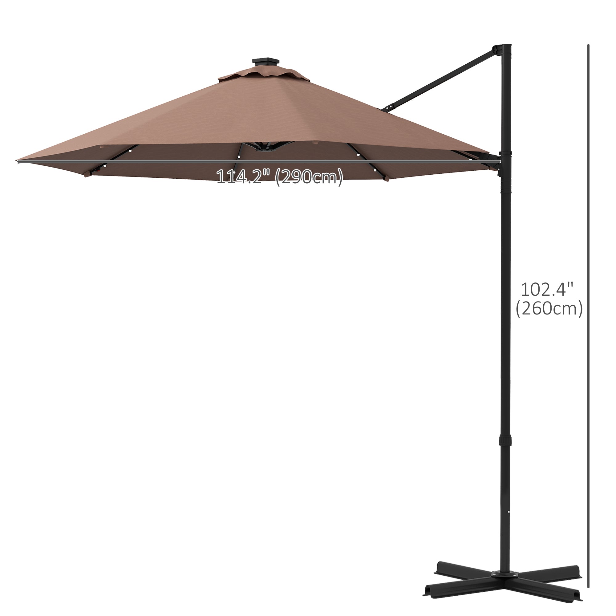 Outsunny 9.6'x8.5' Cantilever Umbrella Solar LED Lights Rectangle Hanging Offset 360° Rotation