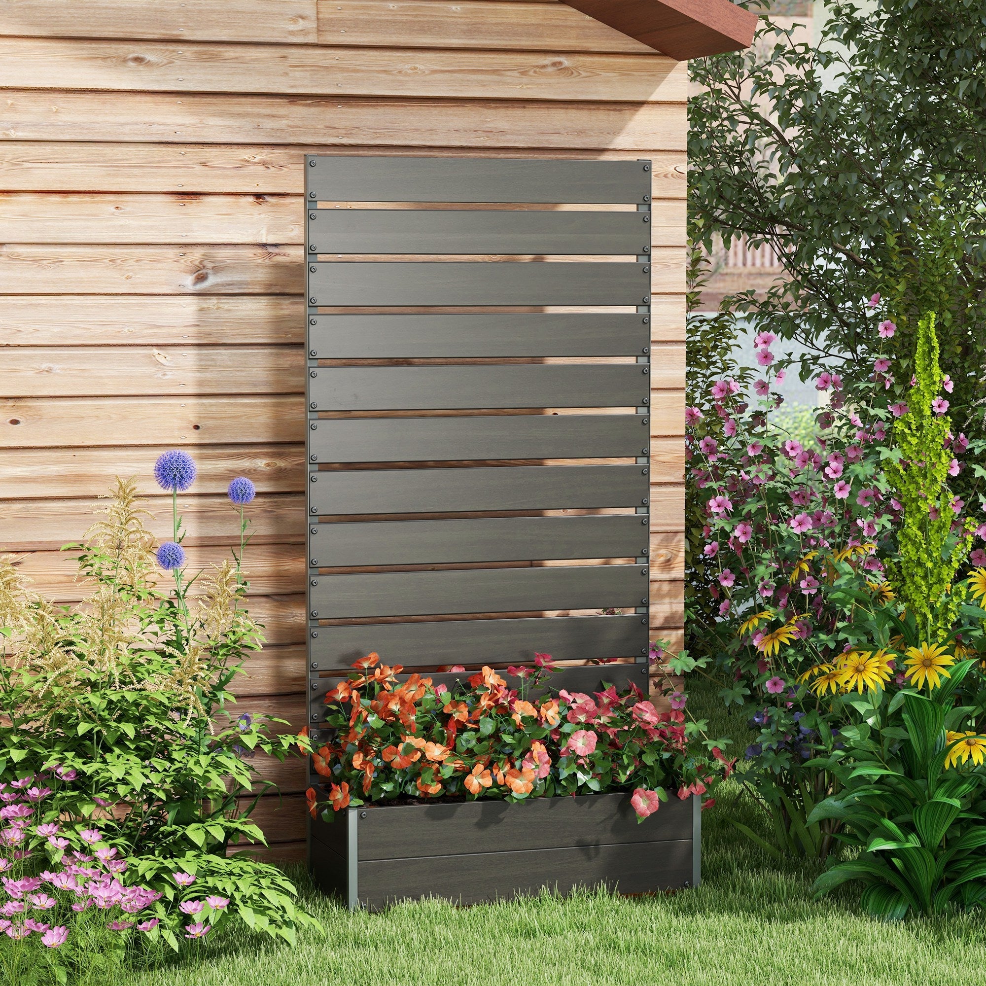 Outsunny Trellis Planter for Climbing Plants, Raised Garden Bed with Trellis, Planter Box for Outdoor Garden, Black